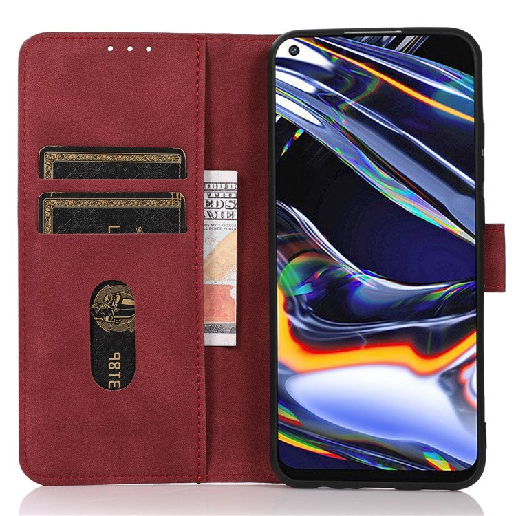KHAZNEH For Honor X7a 5G Textured PU Leather Anti-drop Cover Cell Phone Wallet Case with Stand - Red
