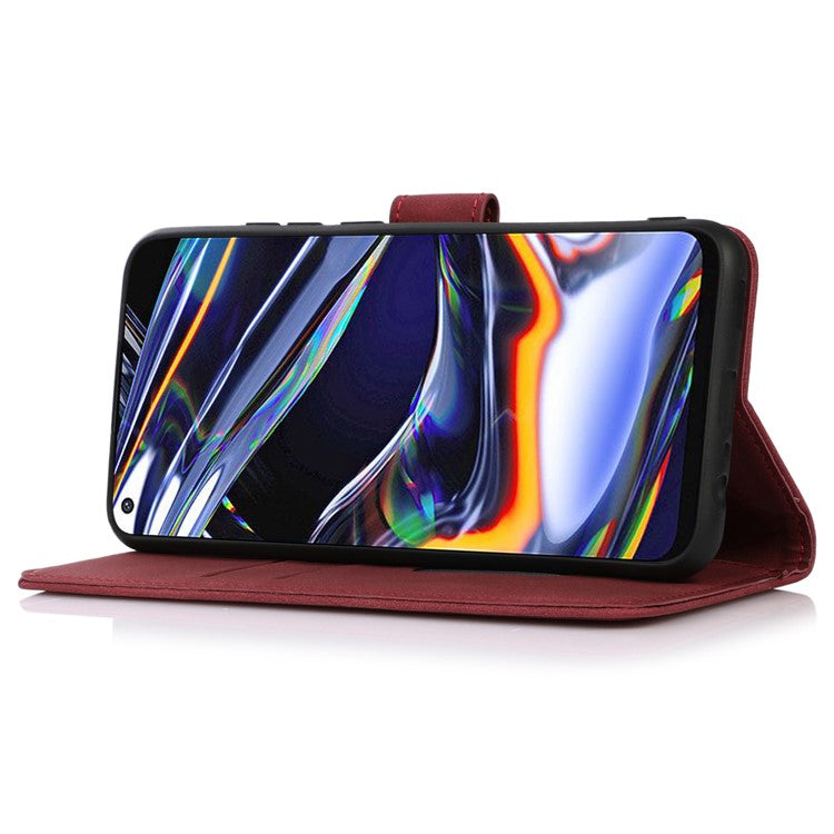 KHAZNEH For Honor X7a 5G Textured PU Leather Anti-drop Cover Cell Phone Wallet Case with Stand - Red