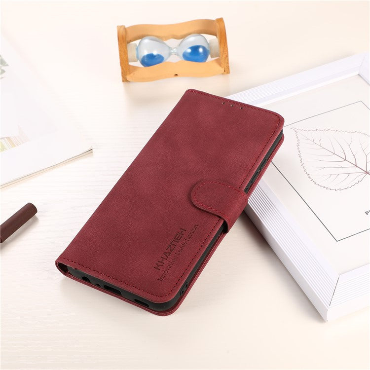 KHAZNEH For Honor X7a 5G Textured PU Leather Anti-drop Cover Cell Phone Wallet Case with Stand - Red