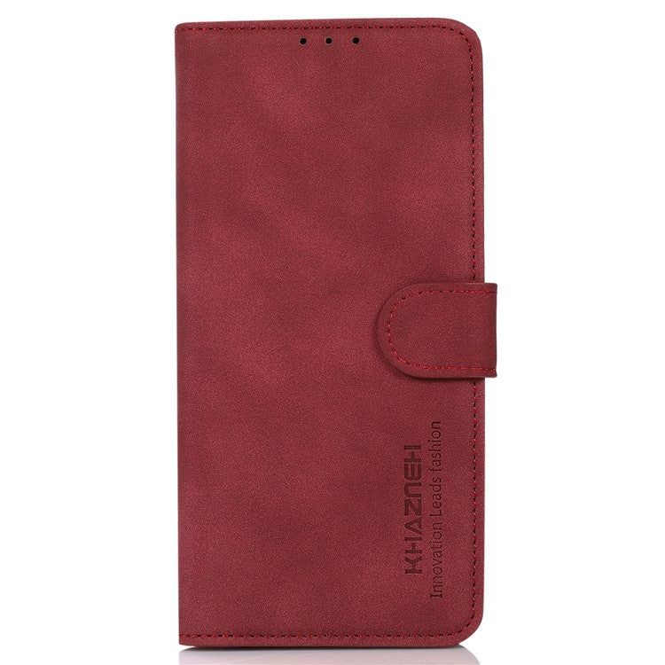 KHAZNEH For Honor X7a 5G Textured PU Leather Anti-drop Cover Cell Phone Wallet Case with Stand - Red
