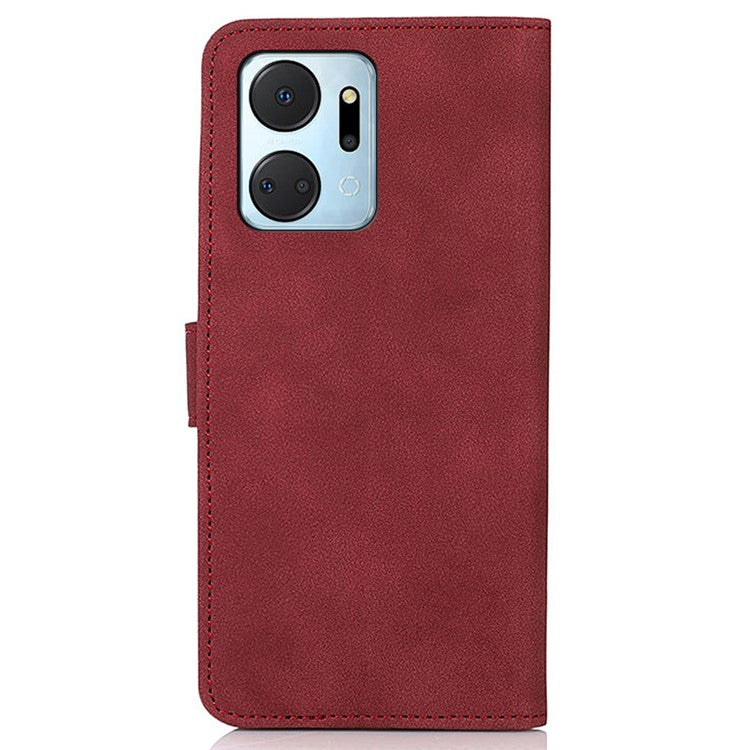 KHAZNEH For Honor X7a 5G Textured PU Leather Anti-drop Cover Cell Phone Wallet Case with Stand - Red