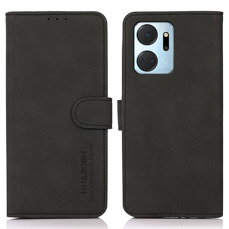 KHAZNEH For Honor X7a 5G Textured PU Leather Anti-drop Cover Cell Phone Wallet Case with Stand - Black