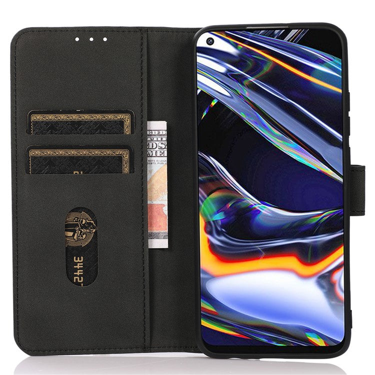 KHAZNEH For Honor X7a 5G Textured PU Leather Anti-drop Cover Cell Phone Wallet Case with Stand - Black