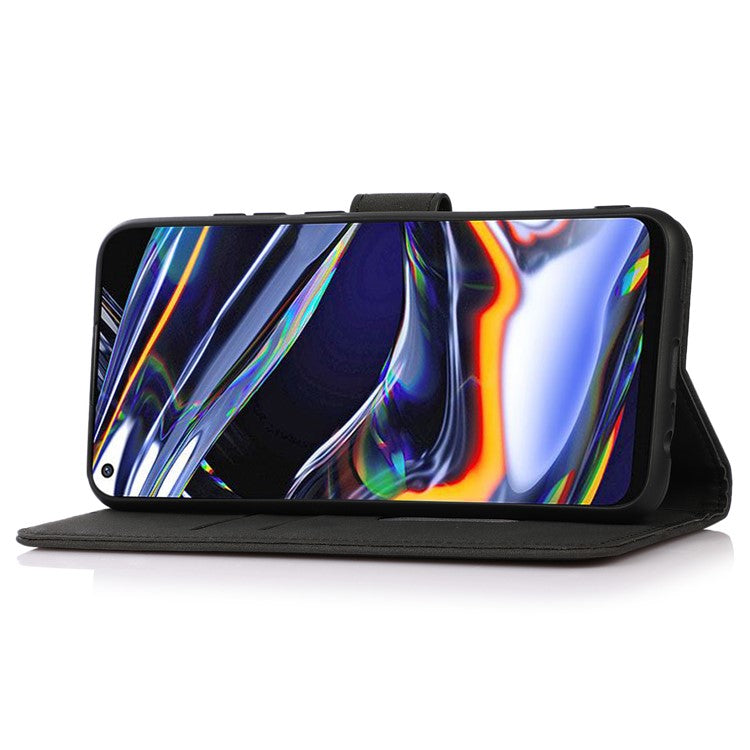 KHAZNEH For Honor X7a 5G Textured PU Leather Anti-drop Cover Cell Phone Wallet Case with Stand - Black