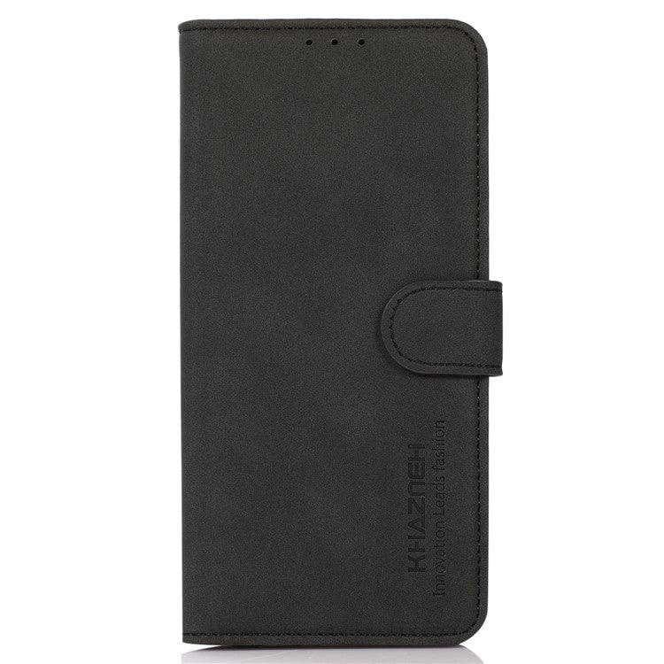 KHAZNEH For Honor X7a 5G Textured PU Leather Anti-drop Cover Cell Phone Wallet Case with Stand - Black