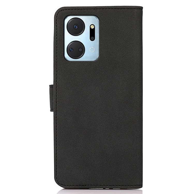 KHAZNEH For Honor X7a 5G Textured PU Leather Anti-drop Cover Cell Phone Wallet Case with Stand - Black