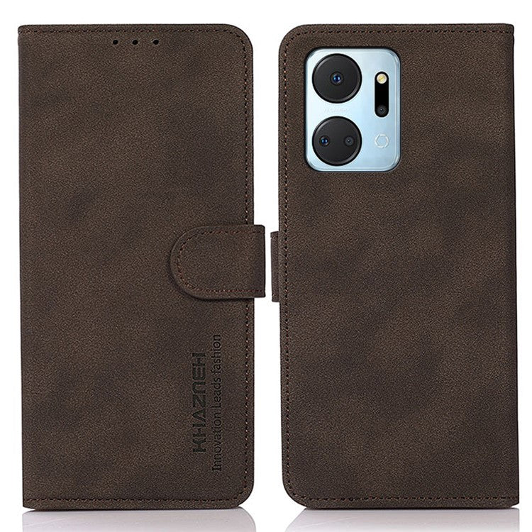 KHAZNEH For Honor X7a 5G Textured PU Leather Anti-drop Cover Cell Phone Wallet Case with Stand - Brown