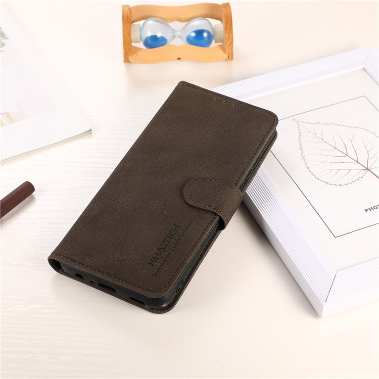 KHAZNEH For Honor X7a 5G Textured PU Leather Anti-drop Cover Cell Phone Wallet Case with Stand - Brown