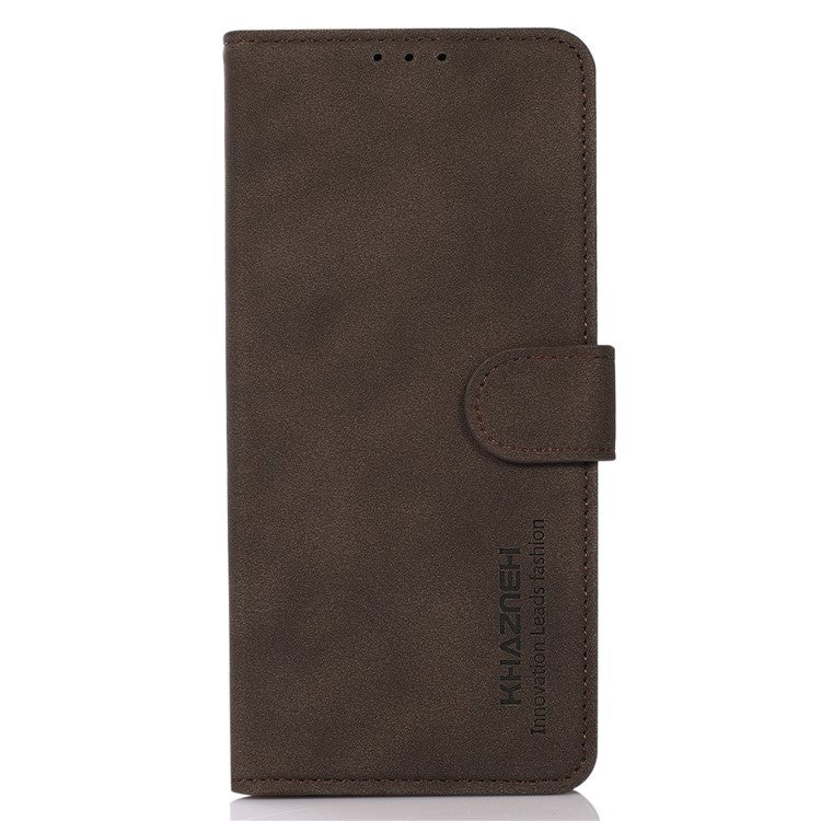 KHAZNEH For Honor X7a 5G Textured PU Leather Anti-drop Cover Cell Phone Wallet Case with Stand - Brown