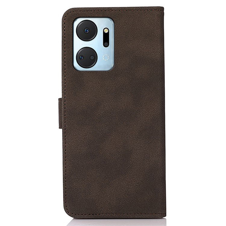 KHAZNEH For Honor X7a 5G Textured PU Leather Anti-drop Cover Cell Phone Wallet Case with Stand - Brown