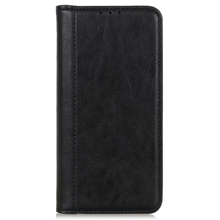 For Honor X7a 5G Split Leather Cell Phone Case Litchi Texture Shockproof Stand Wallet Cover - Black