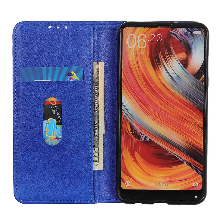 For Honor X7a 5G Split Leather Cell Phone Case Litchi Texture Shockproof Stand Wallet Cover - Blue