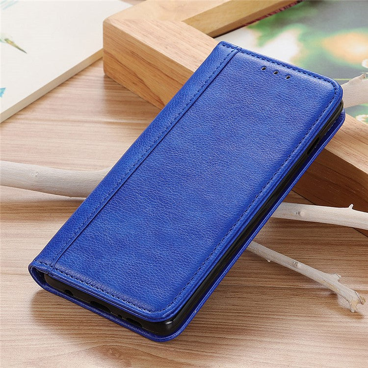 For Honor X7a 5G Split Leather Cell Phone Case Litchi Texture Shockproof Stand Wallet Cover - Blue