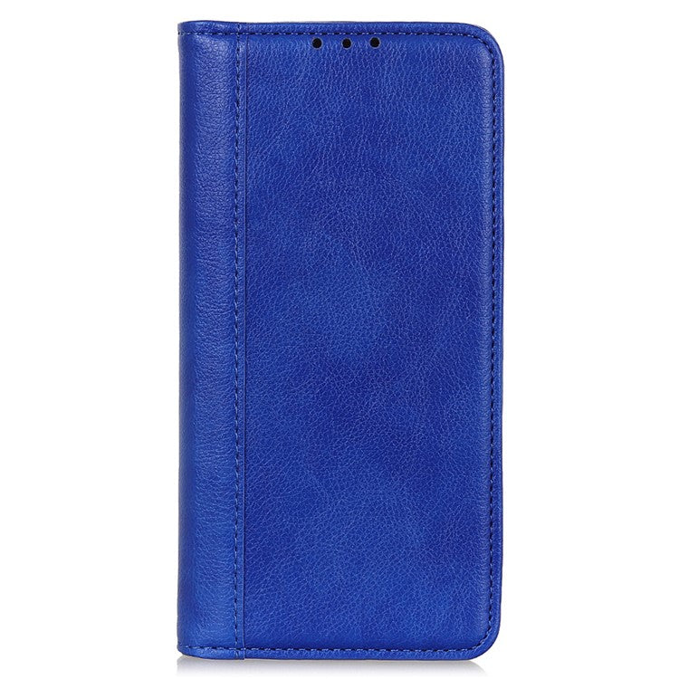 For Honor X7a 5G Split Leather Cell Phone Case Litchi Texture Shockproof Stand Wallet Cover - Blue