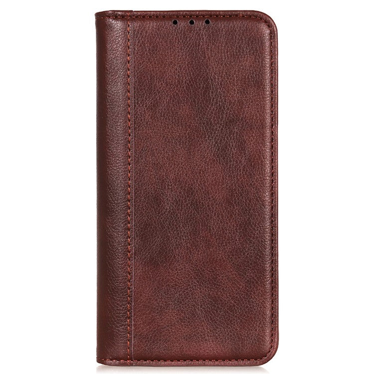 For Honor X7a 5G Split Leather Cell Phone Case Litchi Texture Shockproof Stand Wallet Cover - Brown