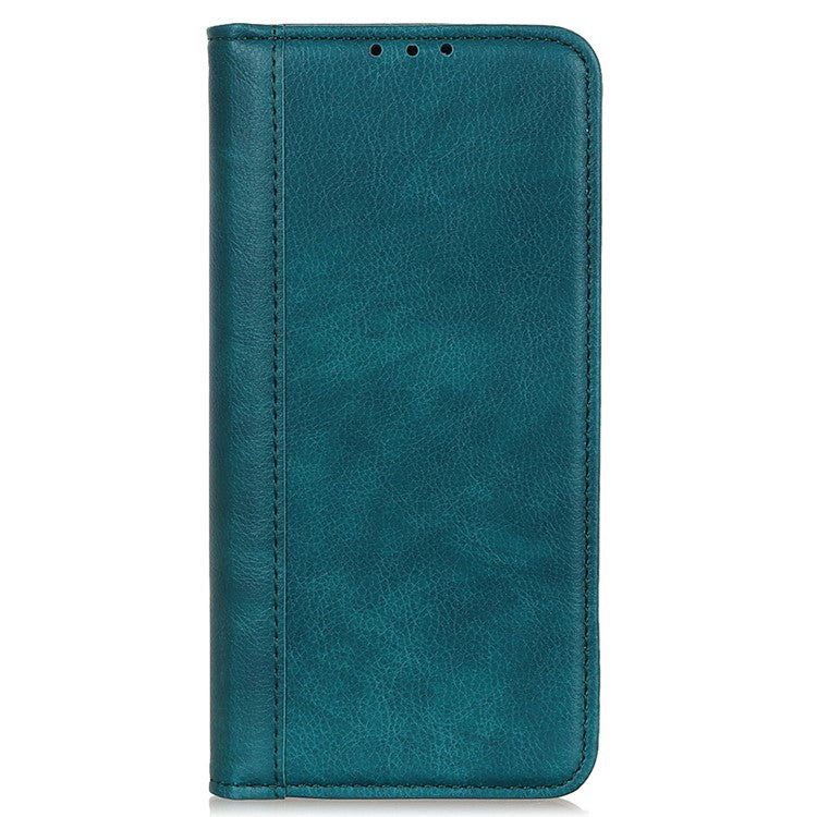 For Honor X7a 5G Split Leather Cell Phone Case Litchi Texture Shockproof Stand Wallet Cover - Green