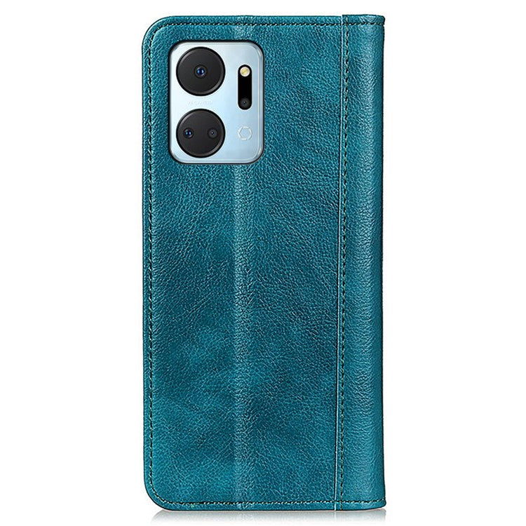 For Honor X7a 5G Split Leather Cell Phone Case Litchi Texture Shockproof Stand Wallet Cover - Green