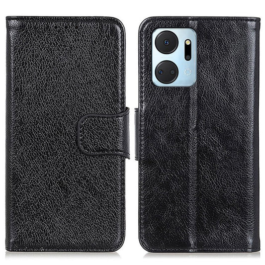 For Honor X7a 5G Wallet Magnetic Clasp Phone Cover Nappa Texture Foldable Stand Split Leather Case - Black