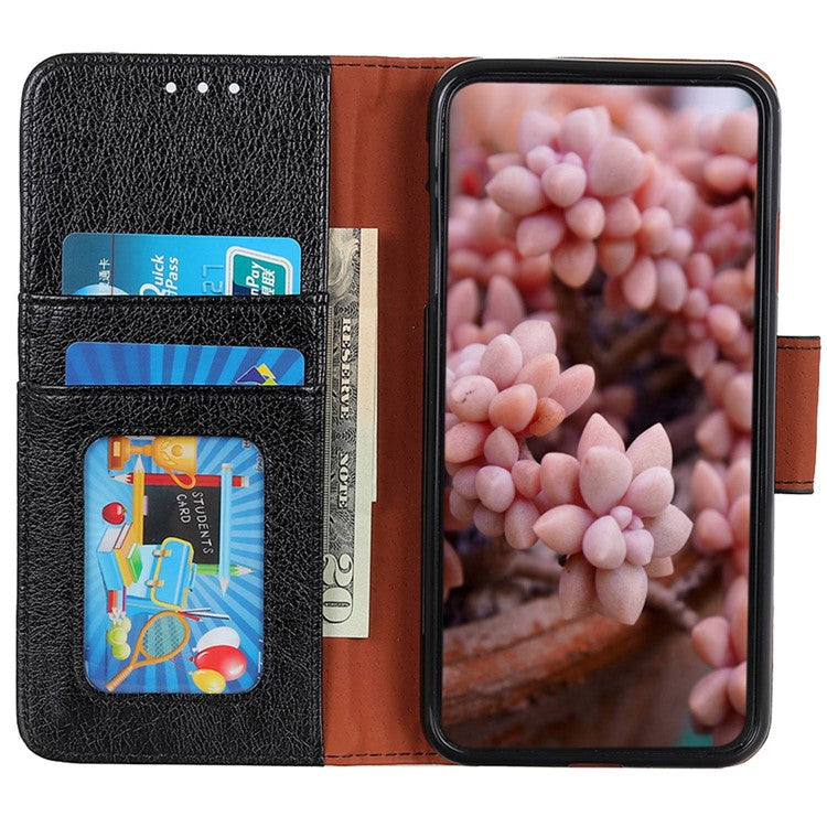 For Honor X7a 5G Wallet Magnetic Clasp Phone Cover Nappa Texture Foldable Stand Split Leather Case - Black