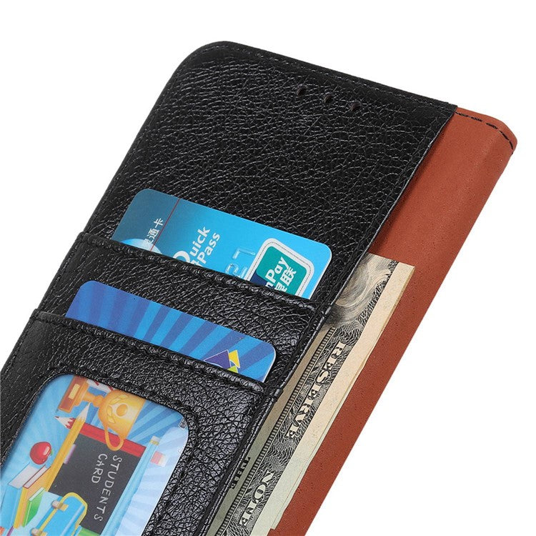 For Honor X7a 5G Wallet Magnetic Clasp Phone Cover Nappa Texture Foldable Stand Split Leather Case - Black