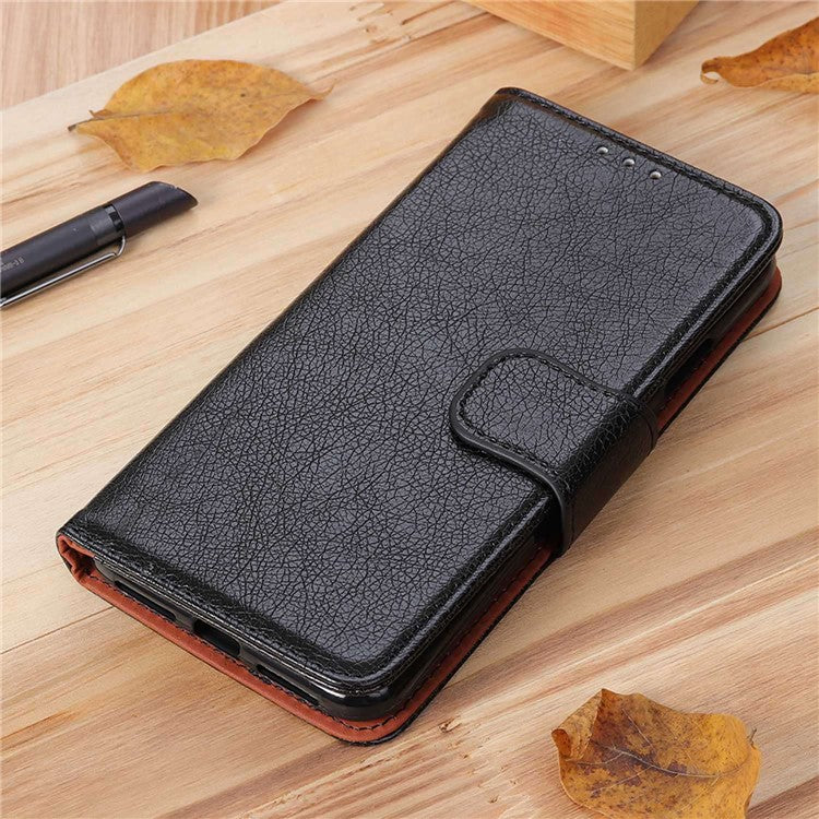 For Honor X7a 5G Wallet Magnetic Clasp Phone Cover Nappa Texture Foldable Stand Split Leather Case - Black