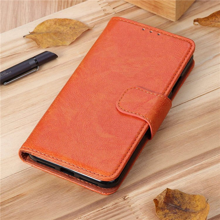 For Honor X7a 5G Wallet Magnetic Clasp Phone Cover Nappa Texture Foldable Stand Split Leather Case - Orange