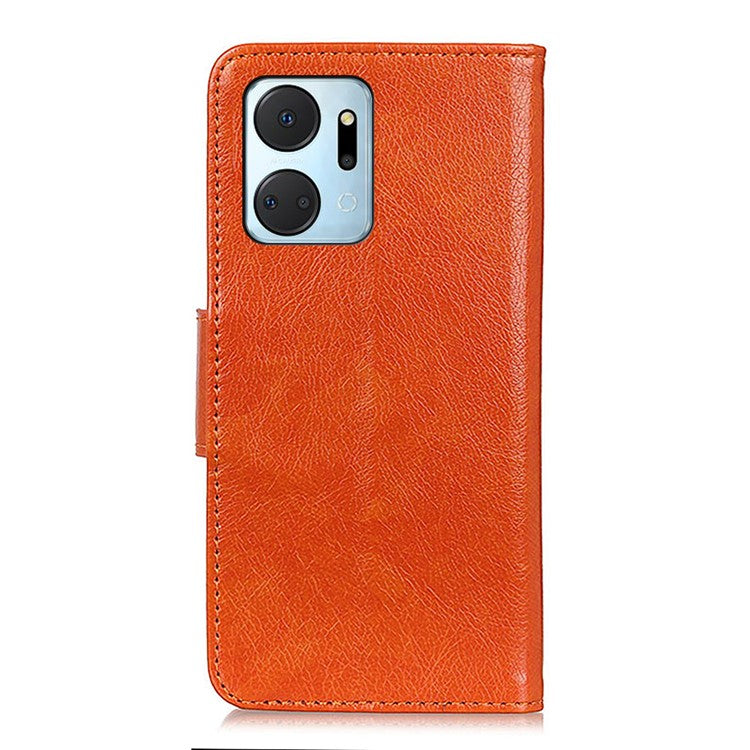 For Honor X7a 5G Wallet Magnetic Clasp Phone Cover Nappa Texture Foldable Stand Split Leather Case - Orange