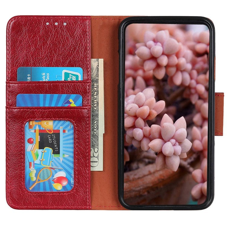 For Honor X7a 5G Wallet Magnetic Clasp Phone Cover Nappa Texture Foldable Stand Split Leather Case - Red