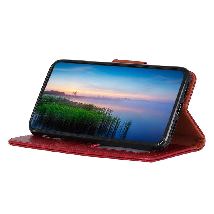 For Honor X7a 5G Wallet Magnetic Clasp Phone Cover Nappa Texture Foldable Stand Split Leather Case - Red