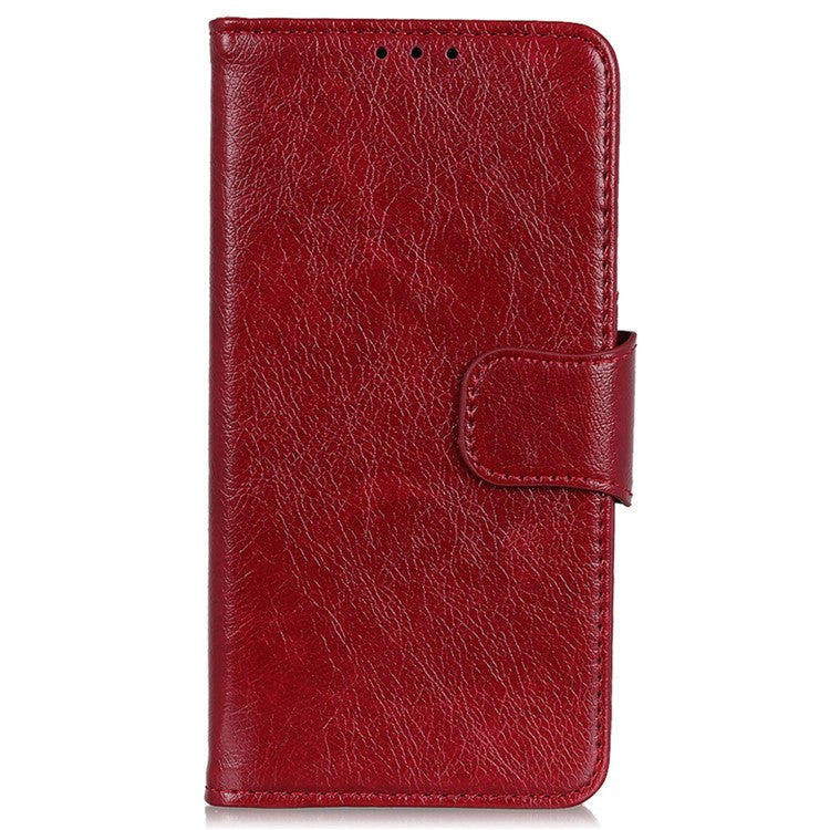 For Honor X7a 5G Wallet Magnetic Clasp Phone Cover Nappa Texture Foldable Stand Split Leather Case - Red