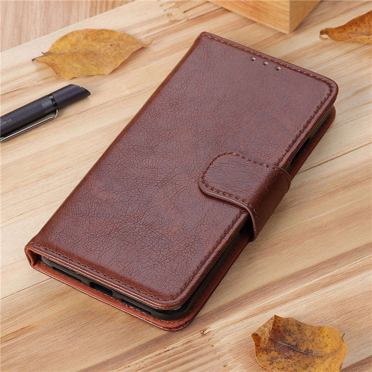 For Honor X7a 5G Wallet Magnetic Clasp Phone Cover Nappa Texture Foldable Stand Split Leather Case - Brown