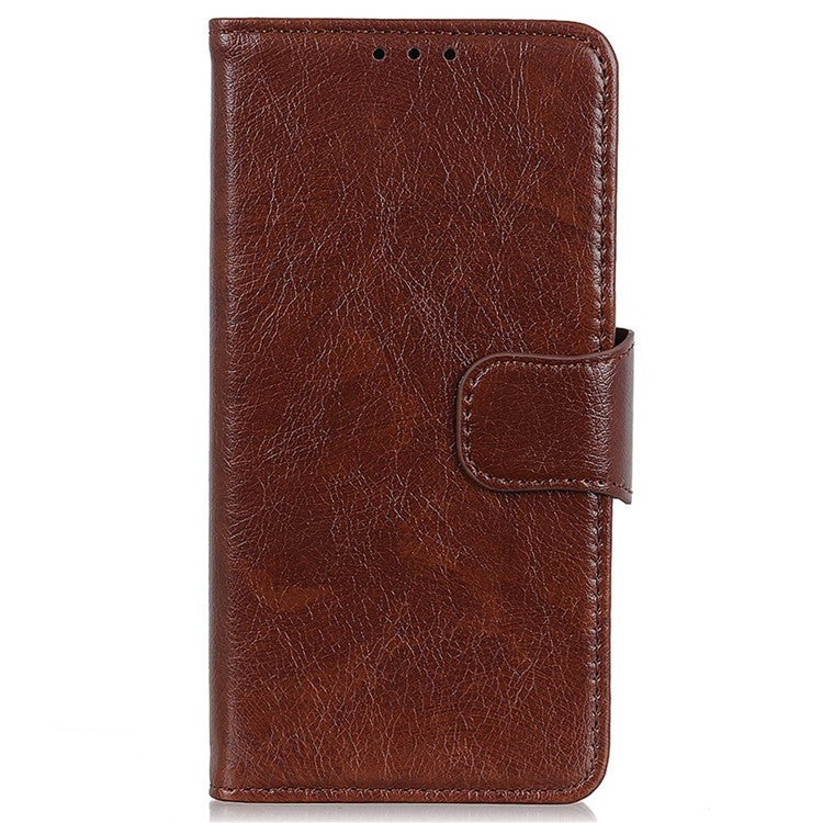 For Honor X7a 5G Wallet Magnetic Clasp Phone Cover Nappa Texture Foldable Stand Split Leather Case - Brown