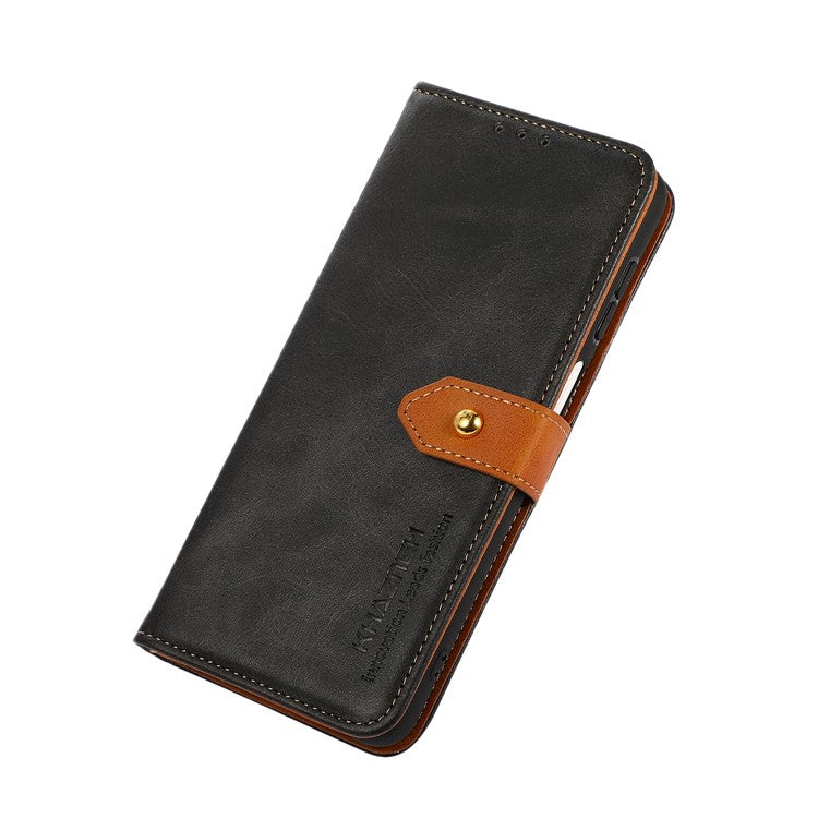 KHAZNEH For Honor X7a 5G Leather Phone Case Cowhide Texture PU Leather Wallet Stand Cover - Black