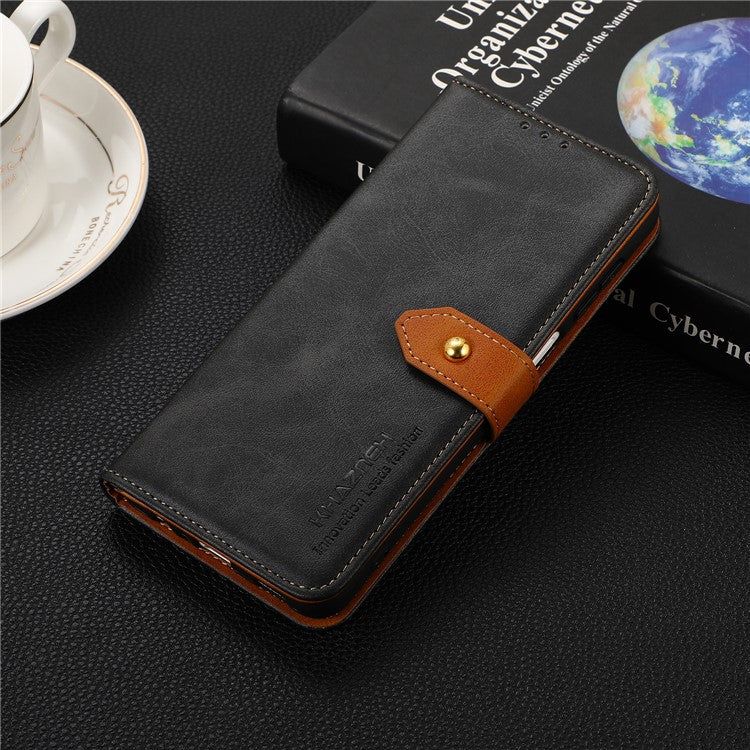 KHAZNEH For Honor X7a 5G Leather Phone Case Cowhide Texture PU Leather Wallet Stand Cover - Black