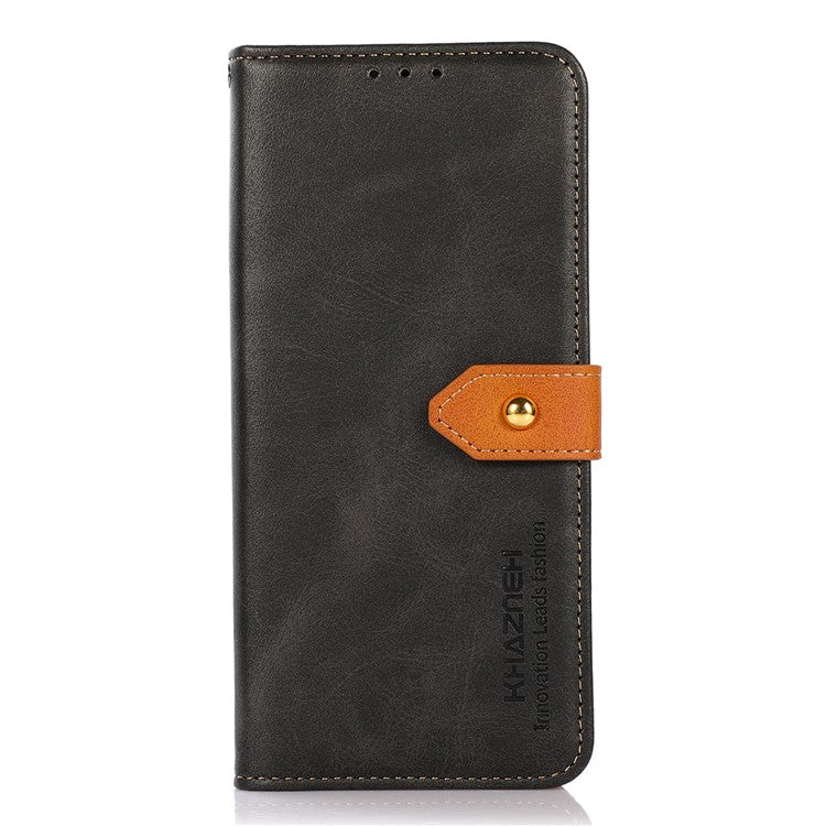 KHAZNEH For Honor X7a 5G Leather Phone Case Cowhide Texture PU Leather Wallet Stand Cover - Black