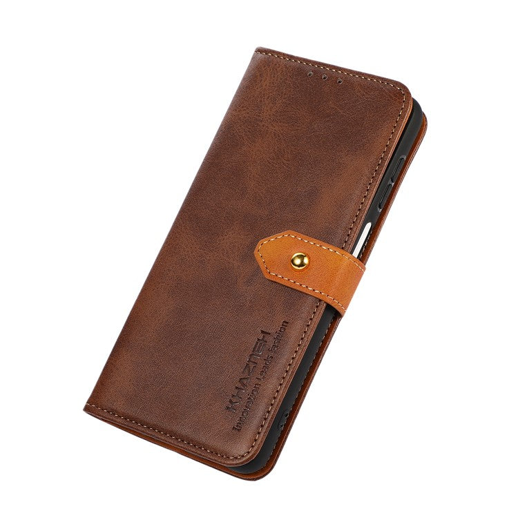 KHAZNEH For Honor X7a 5G Leather Phone Case Cowhide Texture PU Leather Wallet Stand Cover - Brown