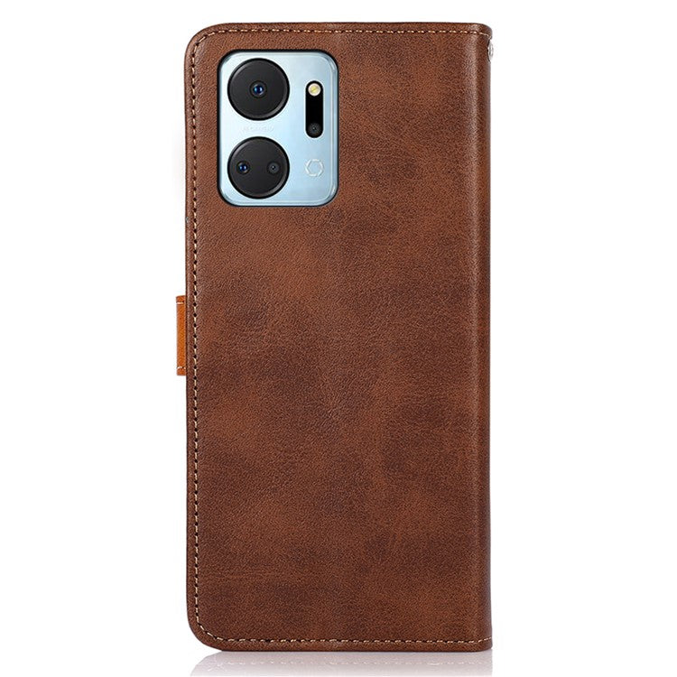 KHAZNEH For Honor X7a 5G Leather Phone Case Cowhide Texture PU Leather Wallet Stand Cover - Brown