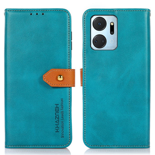 KHAZNEH For Honor X7a 5G Leather Phone Case Cowhide Texture PU Leather Wallet Stand Cover - Blue