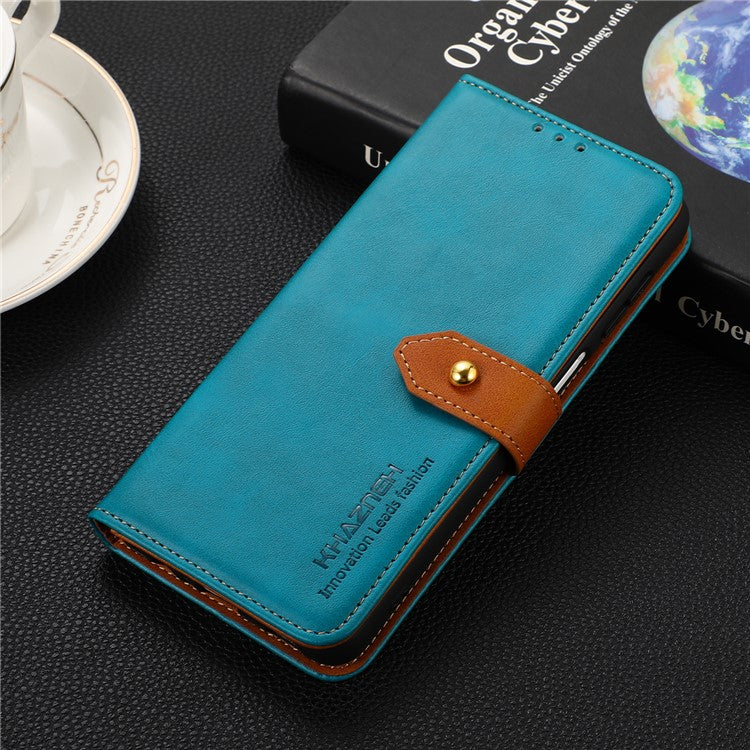 KHAZNEH For Honor X7a 5G Leather Phone Case Cowhide Texture PU Leather Wallet Stand Cover - Blue