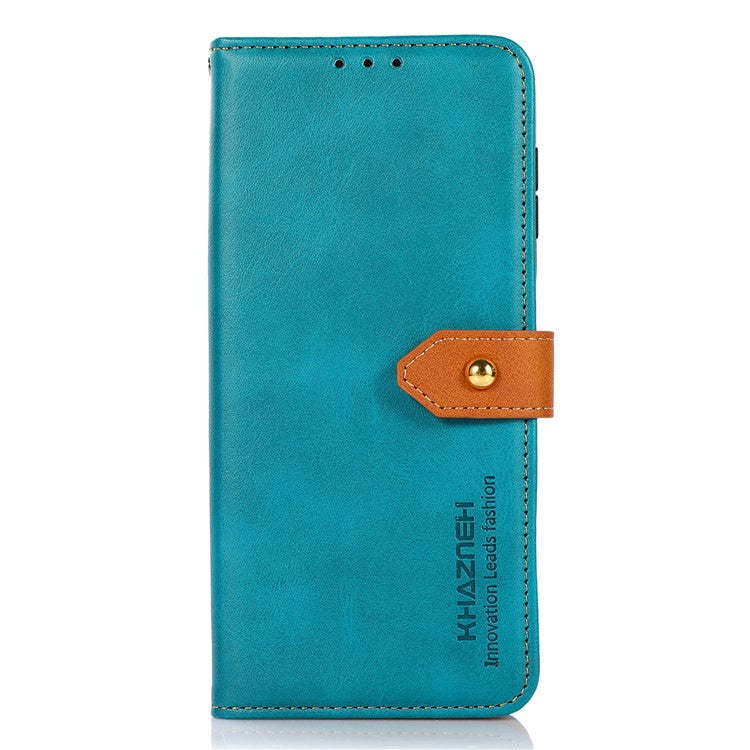 KHAZNEH For Honor X7a 5G Leather Phone Case Cowhide Texture PU Leather Wallet Stand Cover - Blue