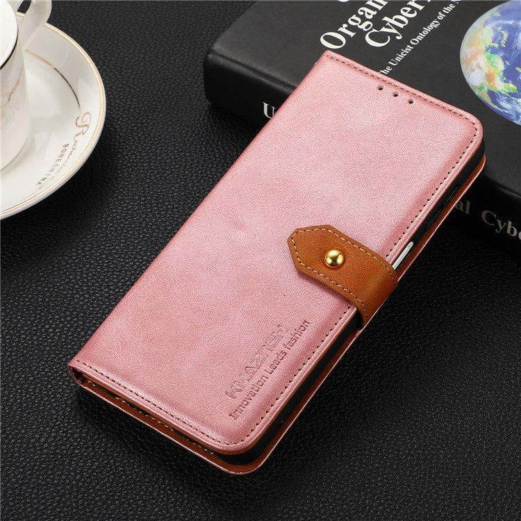 KHAZNEH For Honor X7a 5G Leather Phone Case Cowhide Texture PU Leather Wallet Stand Cover - Rose Gold