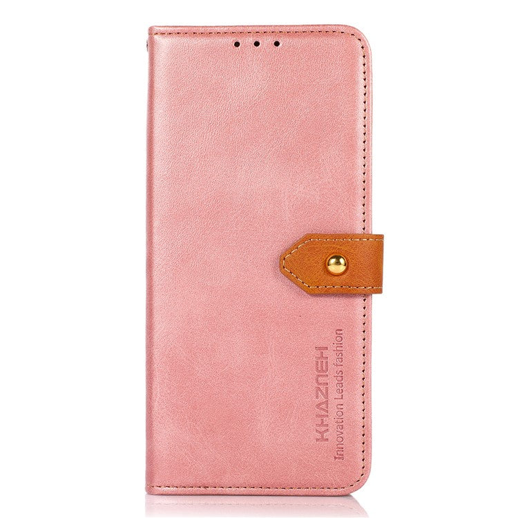 KHAZNEH For Honor X7a 5G Leather Phone Case Cowhide Texture PU Leather Wallet Stand Cover - Rose Gold