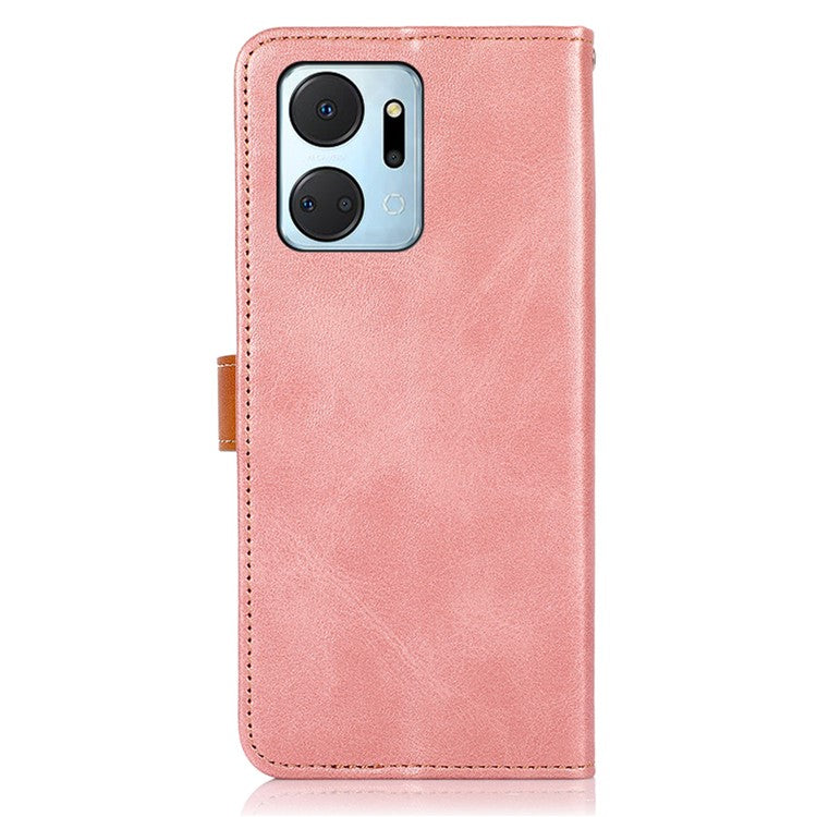 KHAZNEH For Honor X7a 5G Leather Phone Case Cowhide Texture PU Leather Wallet Stand Cover - Rose Gold