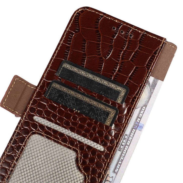 Phone Stand Case for Motorola Moto G73 5G RFID Blocking Genuine Cowhide Leather Wallet Phone Cover - Brown