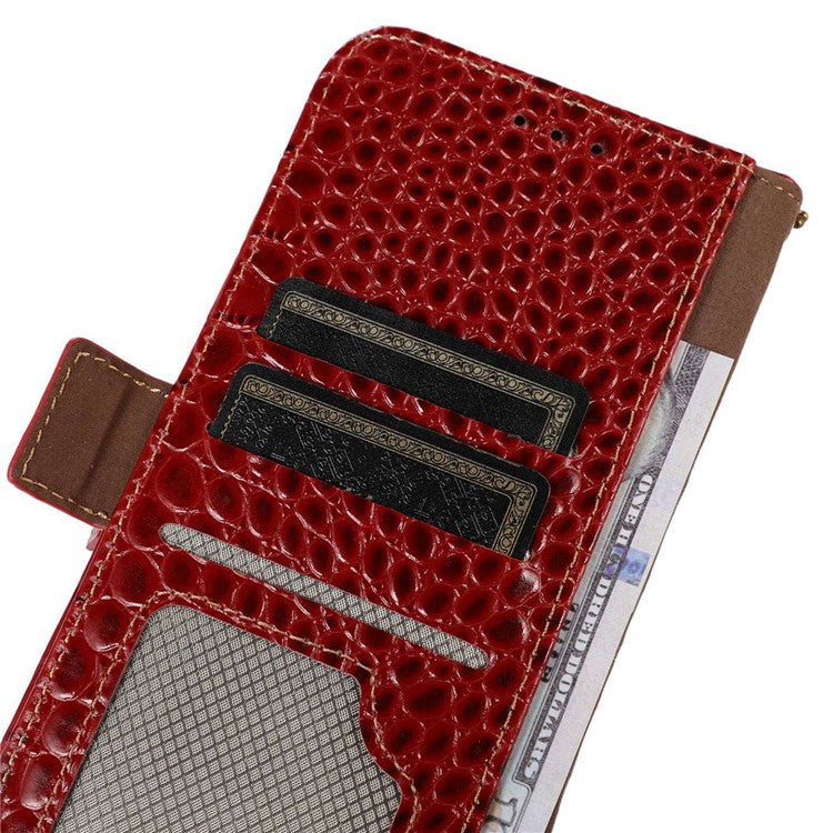 Phone Stand Case for Motorola Moto G73 5G RFID Blocking Genuine Cowhide Leather Wallet Phone Cover - Red