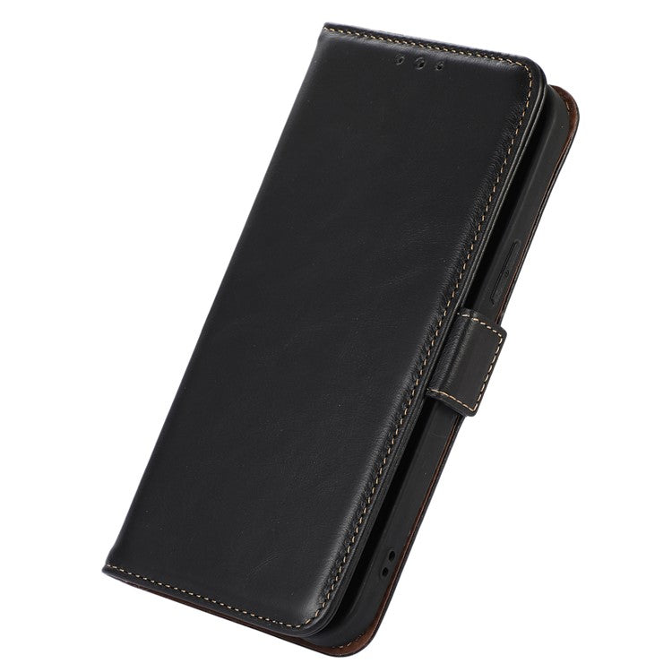For Motorola Moto G73 5G RFID Blocking Phone Cover Genuine Cowhide Leather Case with Wallet Stand - Black