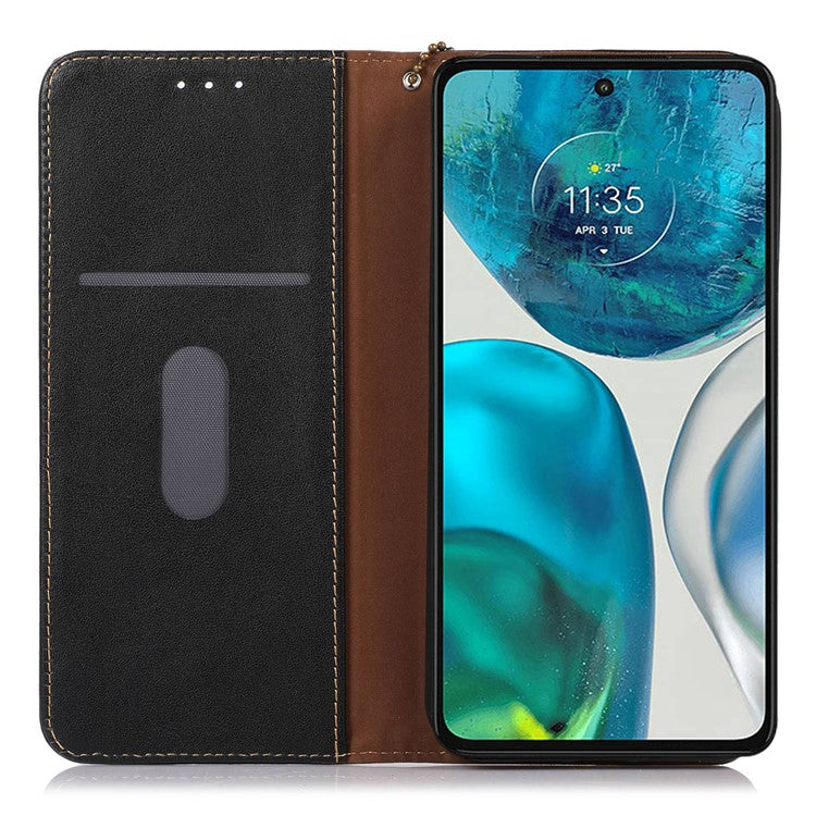 KHAZNEH Phone Case for Motorola Moto G73 5G RFID Blocking Wallet Stand Genuine Cowhide Leather Phone Cover - Black