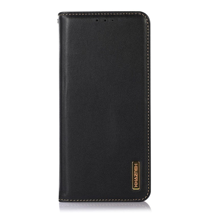 KHAZNEH Phone Case for Motorola Moto G73 5G RFID Blocking Wallet Stand Genuine Cowhide Leather Phone Cover - Black