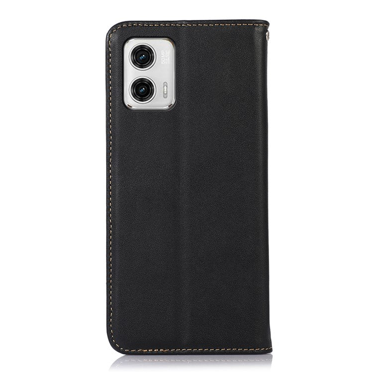 KHAZNEH Phone Case for Motorola Moto G73 5G RFID Blocking Wallet Stand Genuine Cowhide Leather Phone Cover - Black