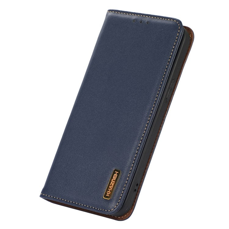 KHAZNEH Phone Case for Motorola Moto G73 5G RFID Blocking Wallet Stand Genuine Cowhide Leather Phone Cover - Blue